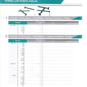 Autoperforantes drywall punta mecha y aguja